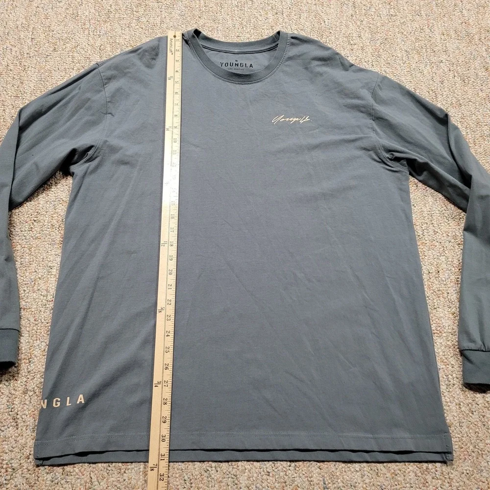 YoungLA Long Sleeve Tee Mens Large Gray Gym Streetwear Shirt Solid Casual